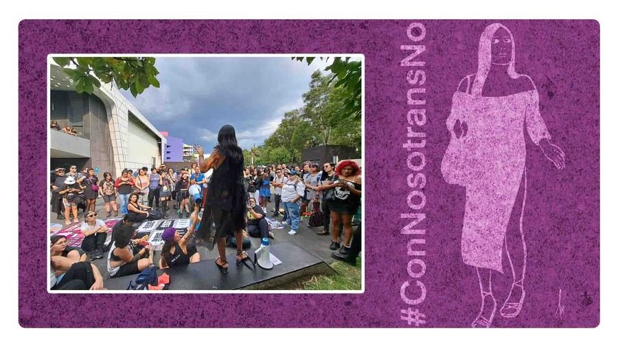 Laura Glover y personas trans se manifiestan en la Cineteca Nacional