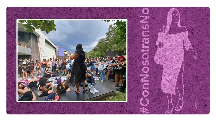 Laura Glover y personas trans se manifiestan en la Cineteca Nacional