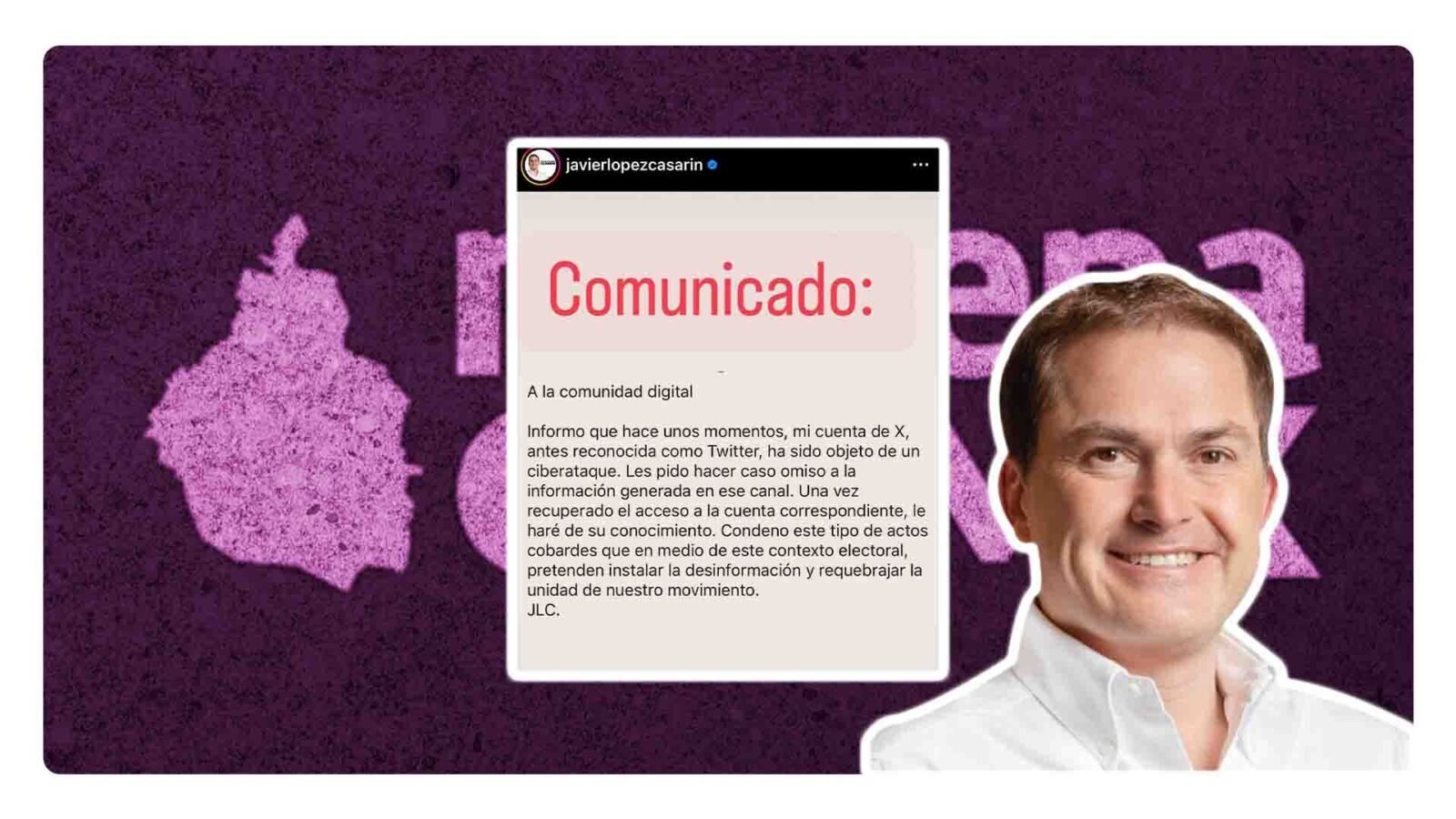 Candidato a la alcaldía Álvaro Obregón denuncia hacheo de su cuenta de X tras publicación que insulta a Sheinbaum