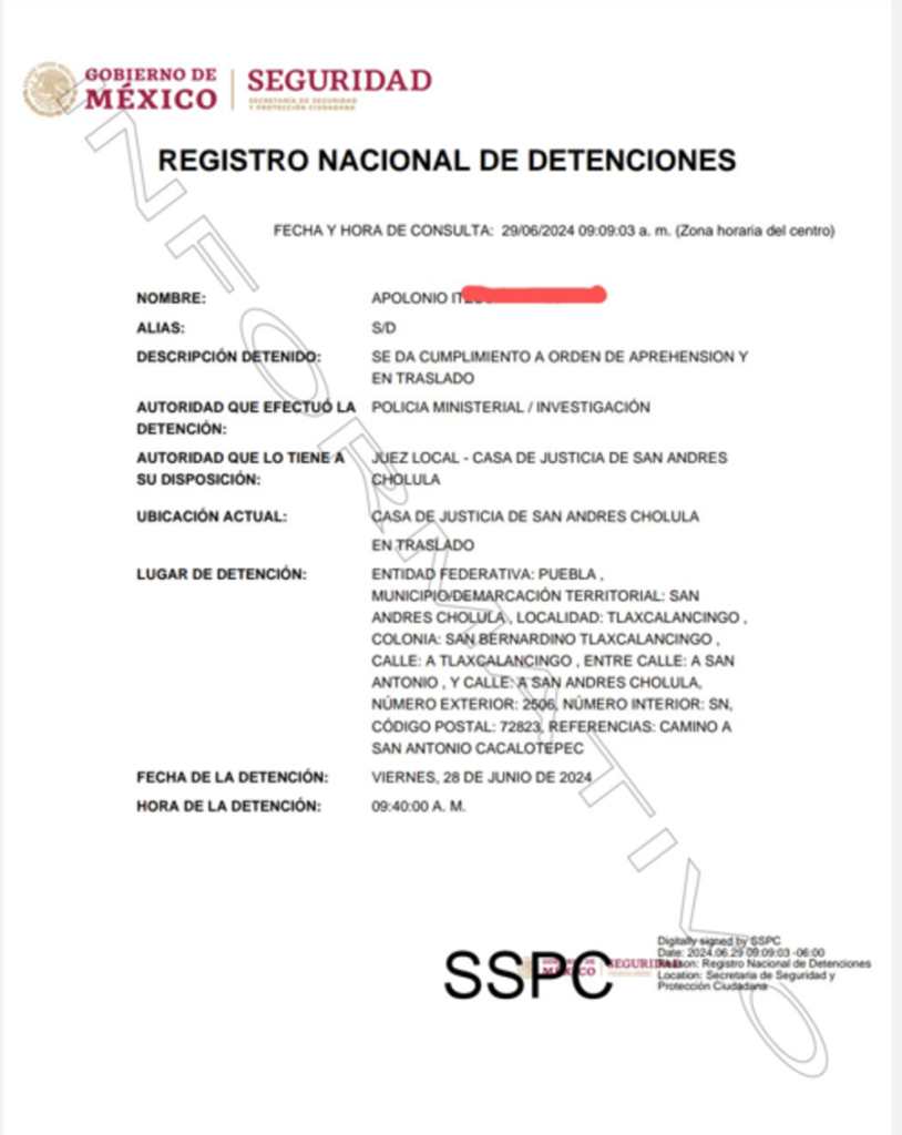 Giran orden de aprehensión y detienen a Apolonio "N", presunto agresor de "Hope", la mula rescatada por Elena Larrea en Puebla