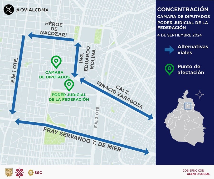 calles cerradas por las manifestaciones en contra de la reforma judicial