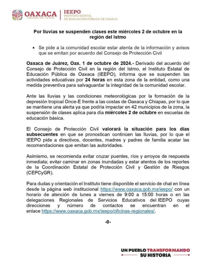 municipios de oaxaca donde suspenden las clases