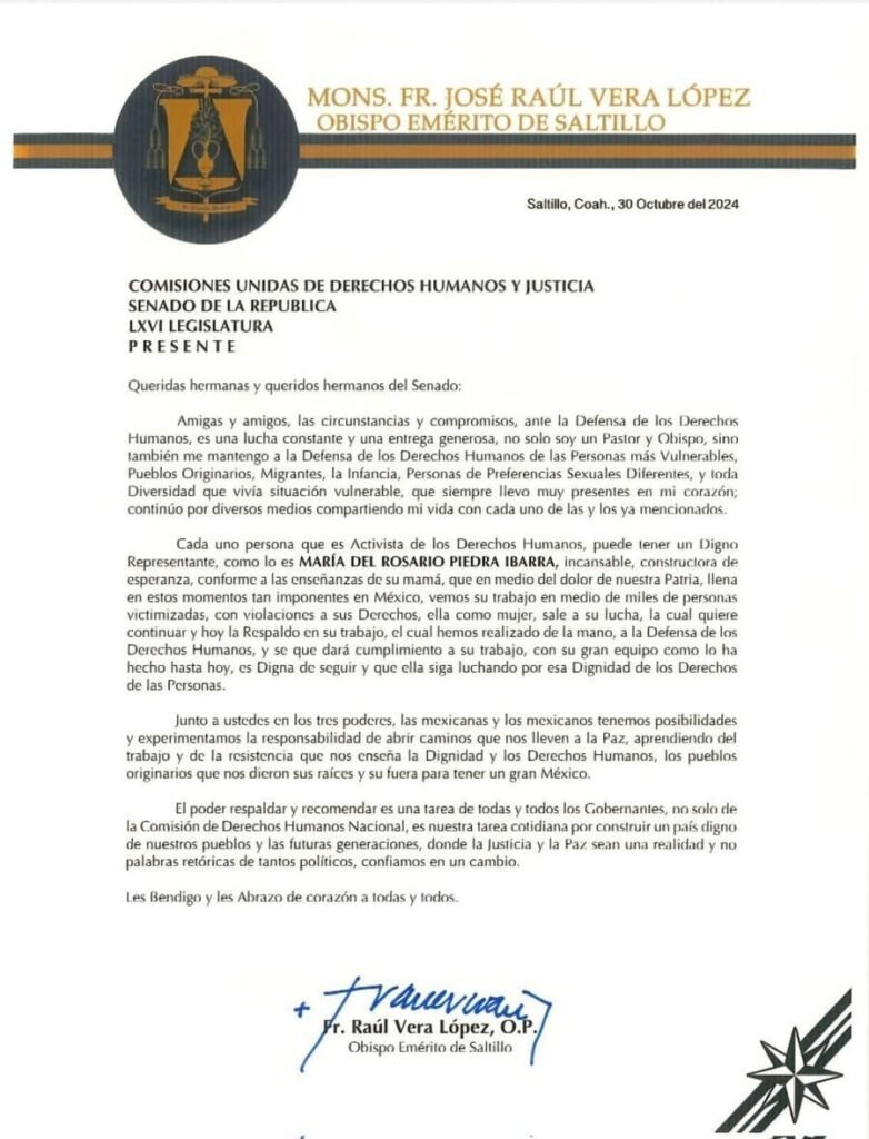 rosario piedra envía carta falsa de obispo de saltillo