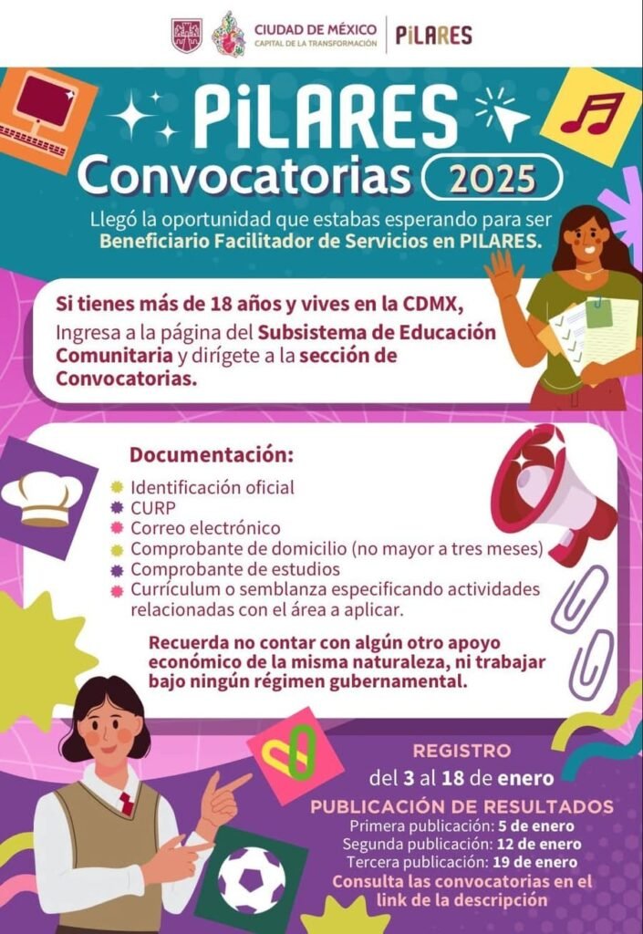 abren registro para talleristas en pilares 2025