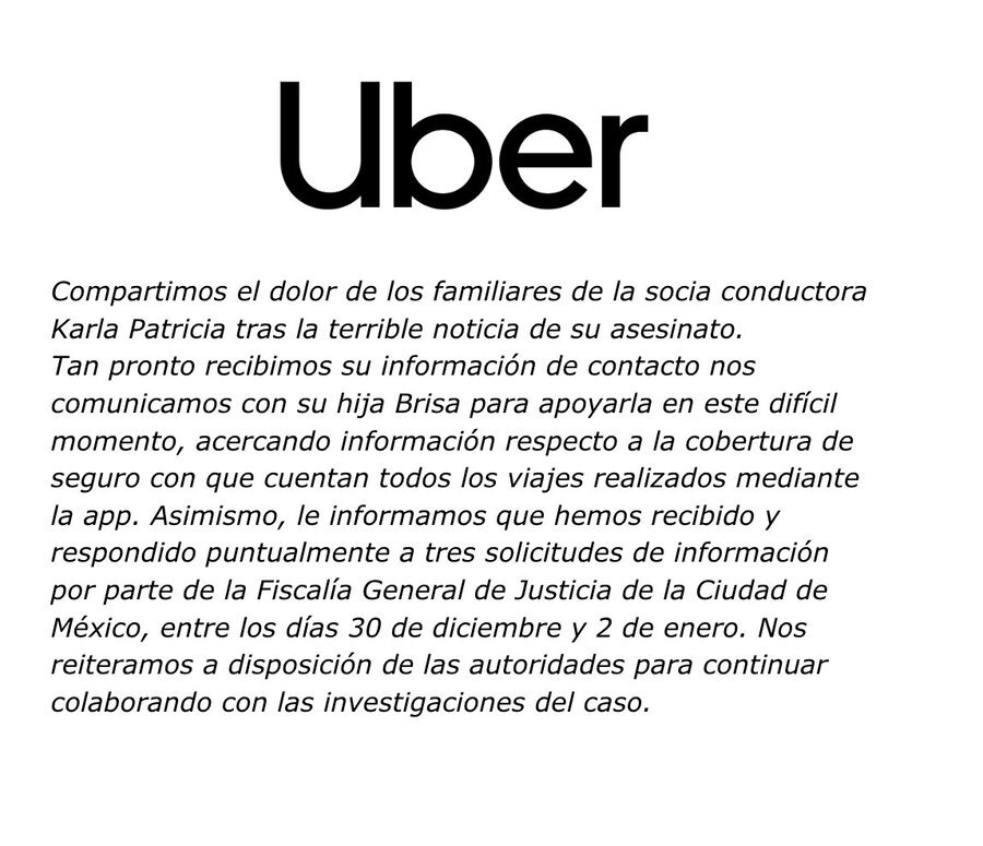 uber se pronuncia sobre el feminicidio de karla patricia cortes cervantes