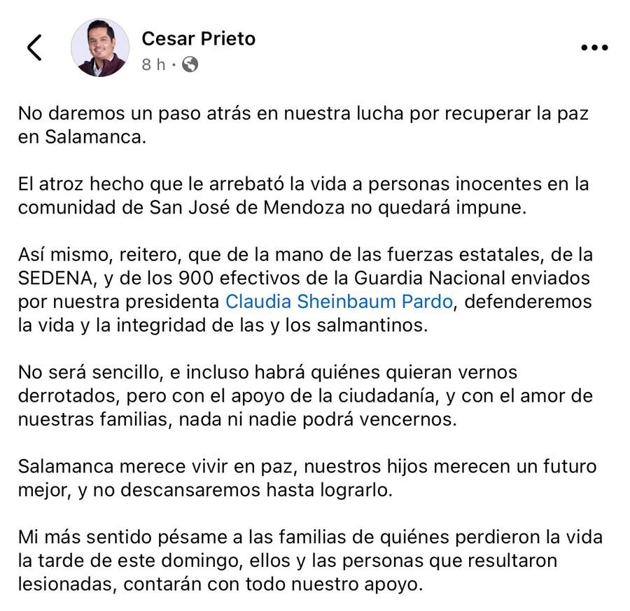 cesar prieto se pronuncia por la masacre en salamanca