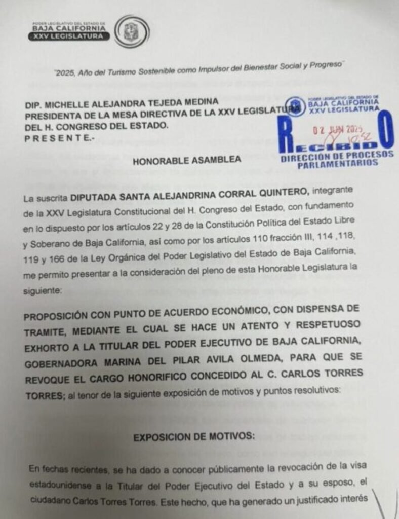 Carlos Torres deja sus proyectos honorarios en el ayuntamiento de Tijuana; su esposa Marina del Pilar no se ha pronunciado al respecto y en el Congreso local solicitan que rinda cuentas