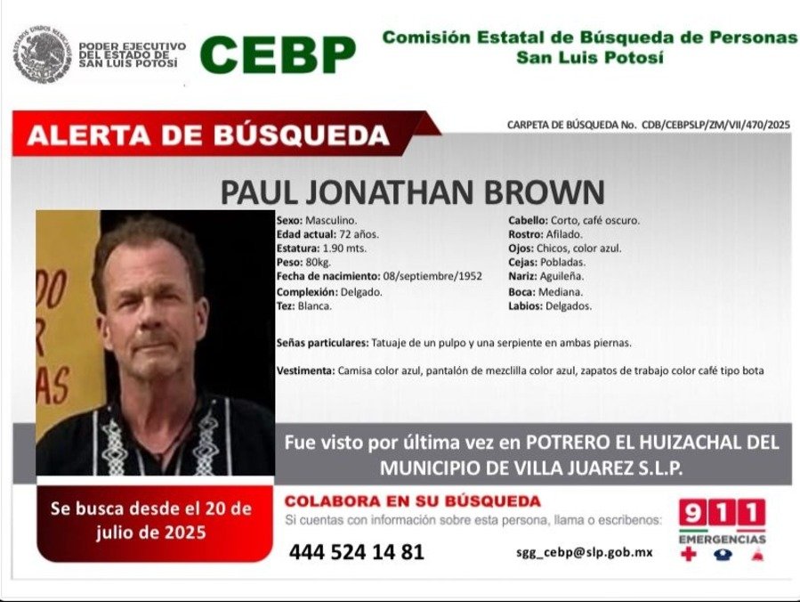 Desaparece estadounidense fundador de un refugio para perros en San Luis Potosí; desde el 20 de julio lo buscan