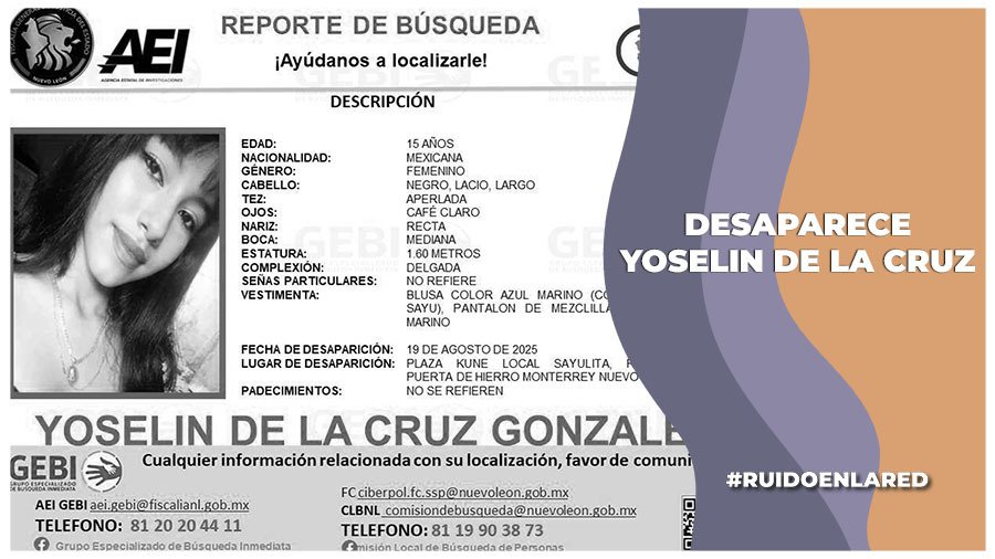 Desaparece Yoselin de la Cruz