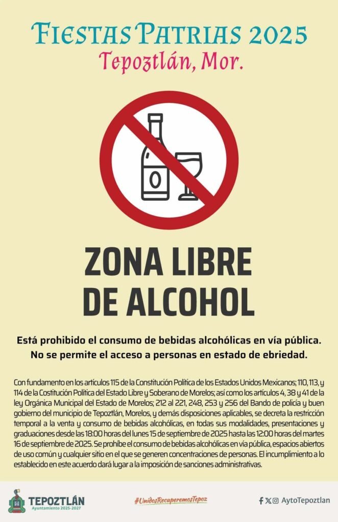 Imagen para nota de la Ley Seca en Morelos septiembre 2025