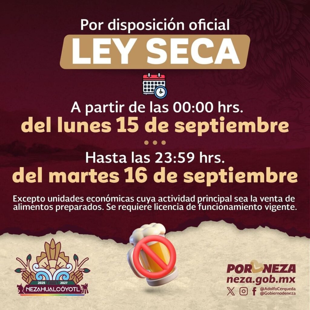Imagen para nota de la Ley Seca en Nezahualcóyotl septiembre 2025