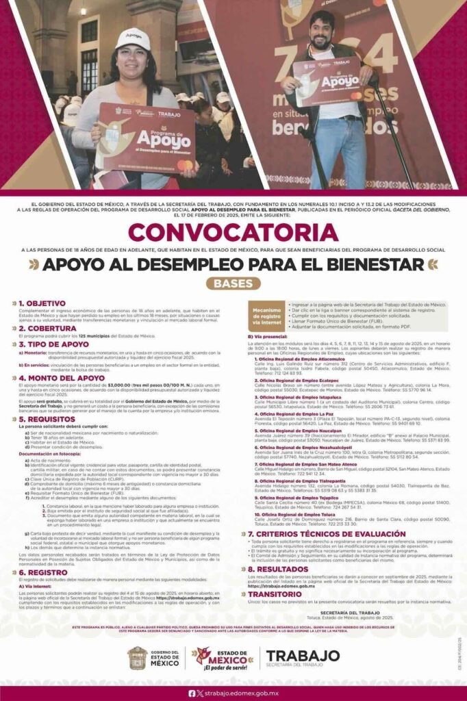 Imagen de la convocatoria del Apoyo al Desempleo para el Bienestar Edomex 2025