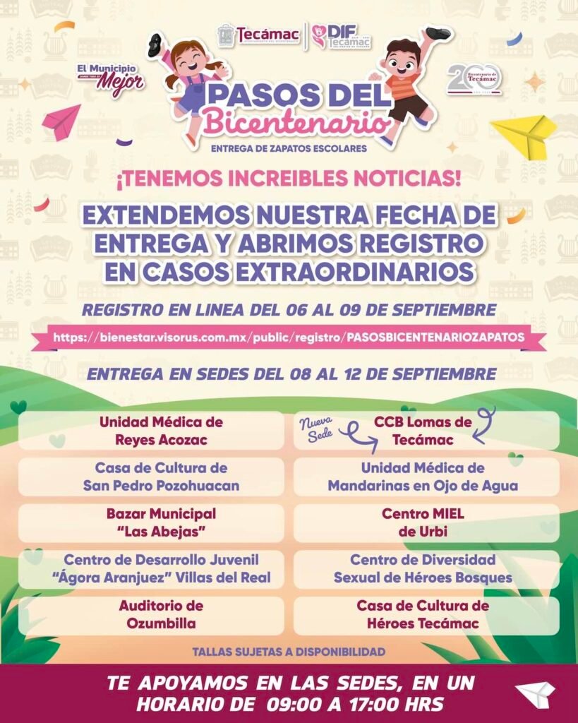 Gráfico para nota del Registro para los zapatos escolares gratis en Tecámac