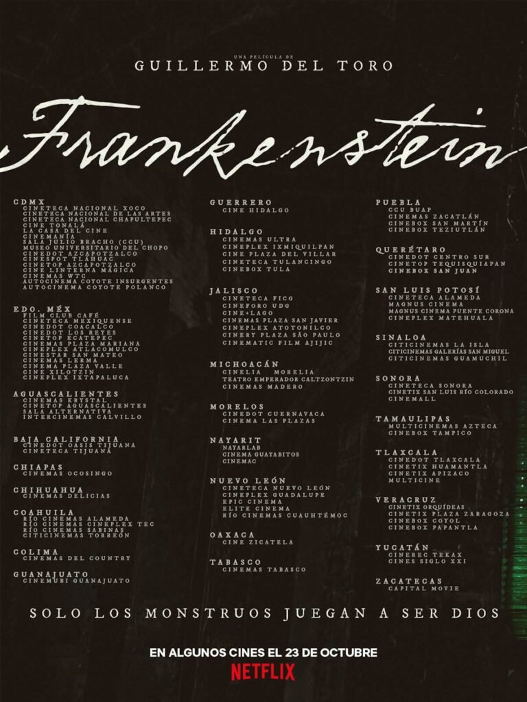 Lista de cines donde ver Frankenstein de Guillermo del Toro