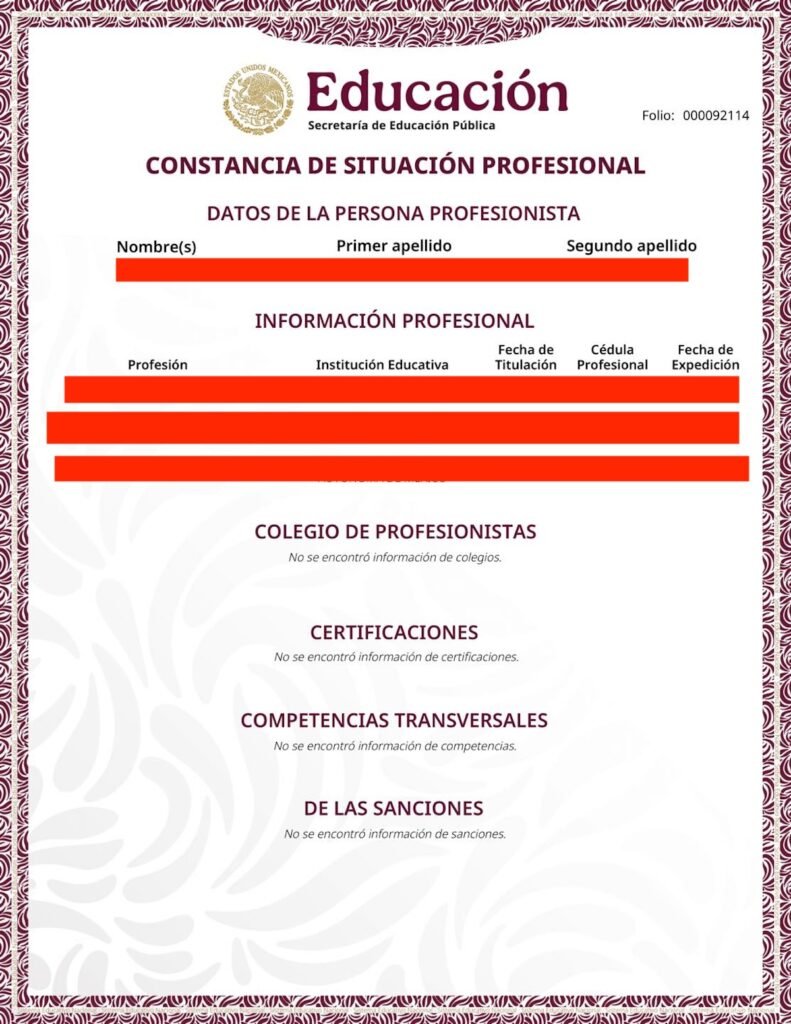 Constancia de Situación Profesional SEP