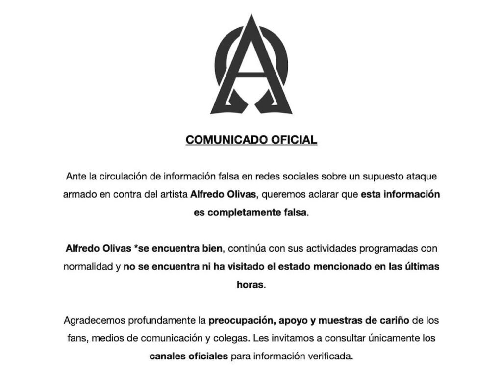 comunicado sobre el atentado contra alfredo olivas