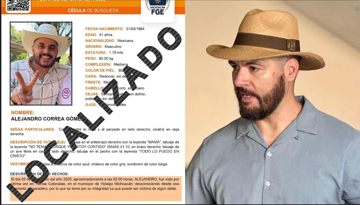 Alejandro Correa Gómez, exalcalde de Zinapécuaro, Michoacán, es localizado con vida