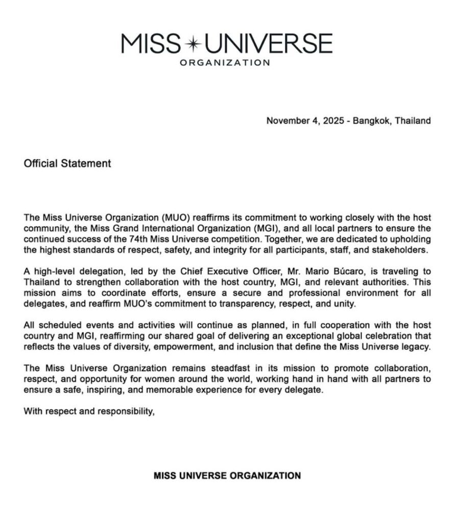 comunicado de miss universo