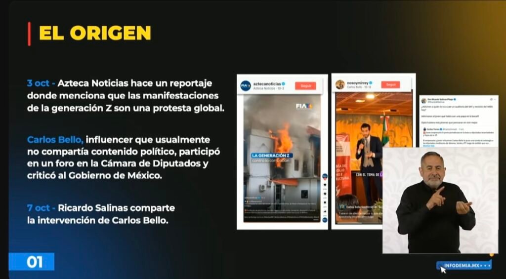 foto de presentación del gobierno y la marcha de la generación z y salinas pliego