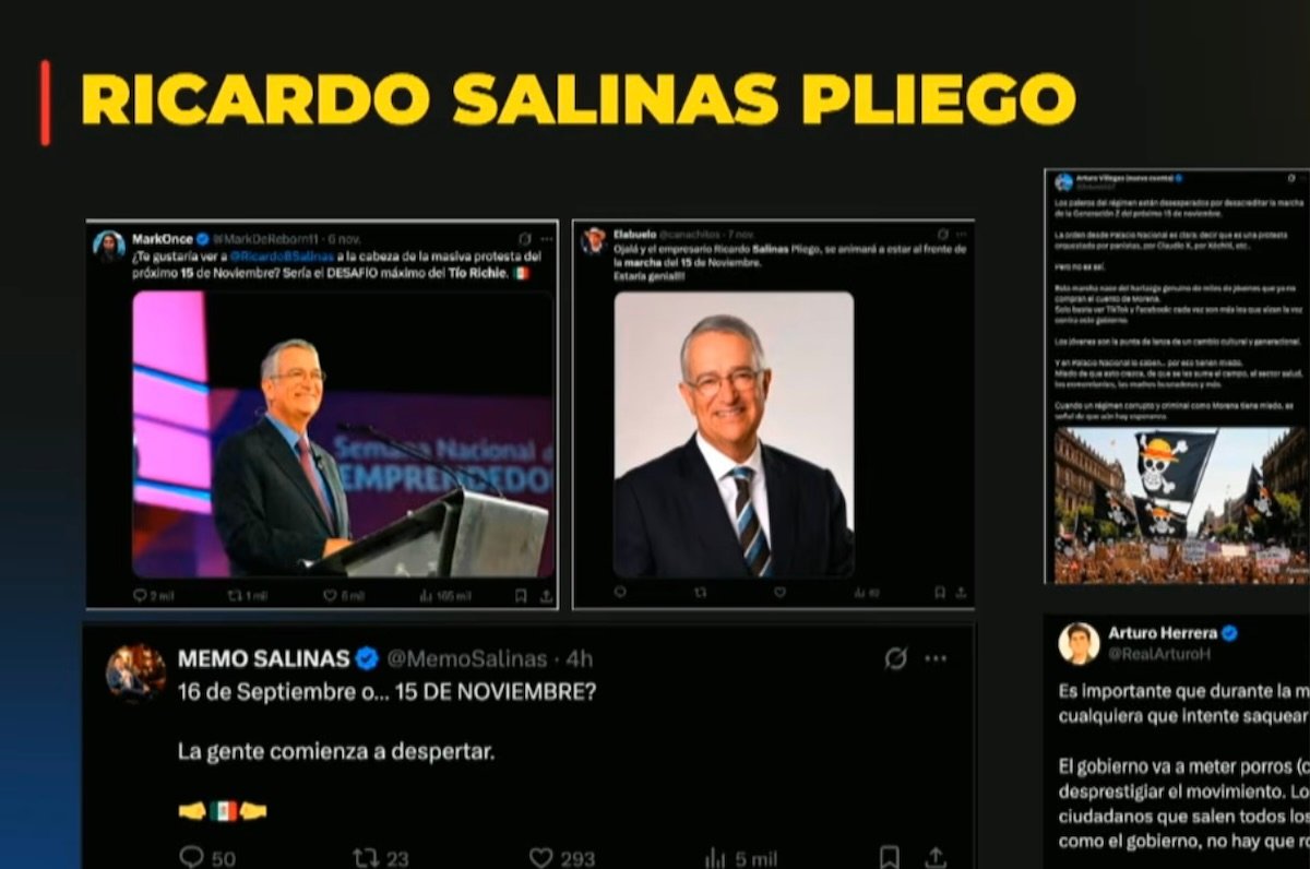foto de presentación del gobierno y la marcha de la generación z y salinas pliego