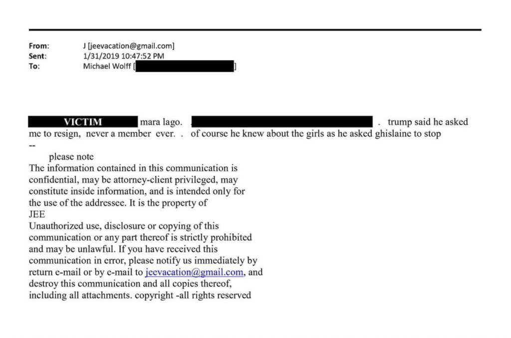 foto de los correos de epstein sobre trump