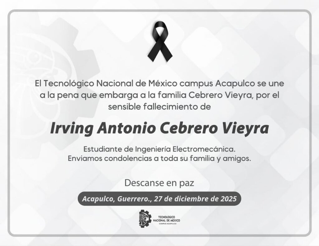 esquela de irving, uno de los estudiantes asesinados de acapulco