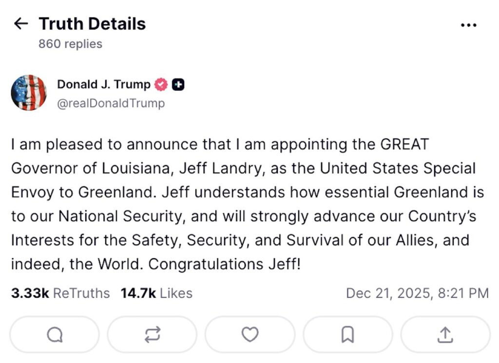 Imagen de Trump sobre Dinamarca y Groenlandia