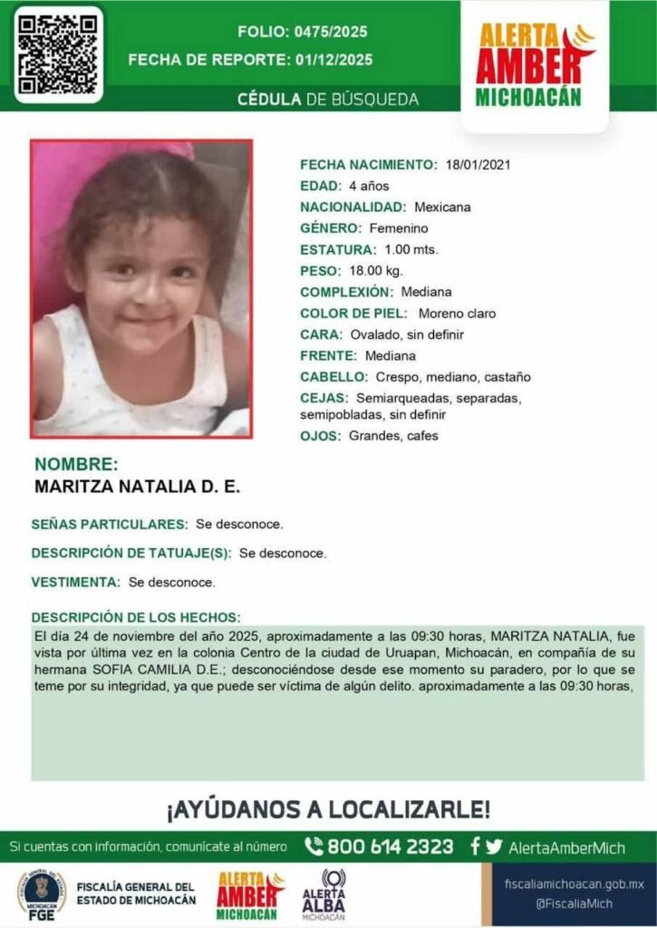 alerta amber de las hijas de Maritza desaparecidas en Uruapan