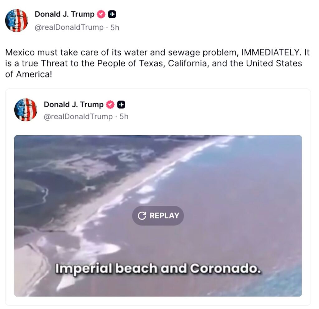 Trump ahora exige a Sheinbaum resolver contaminación de aguas negras Tijuana