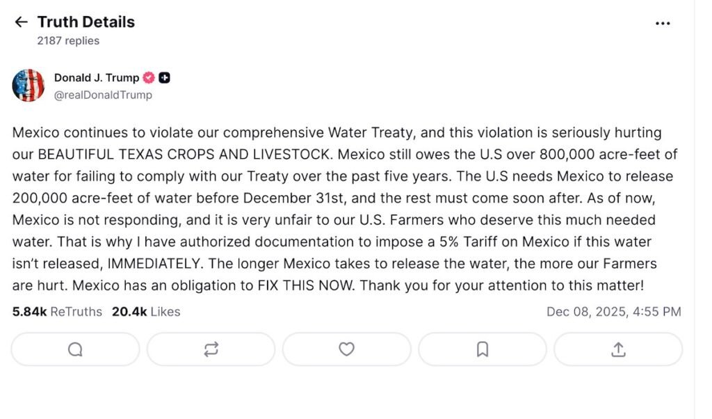 Imagen donde trump exige agua a México