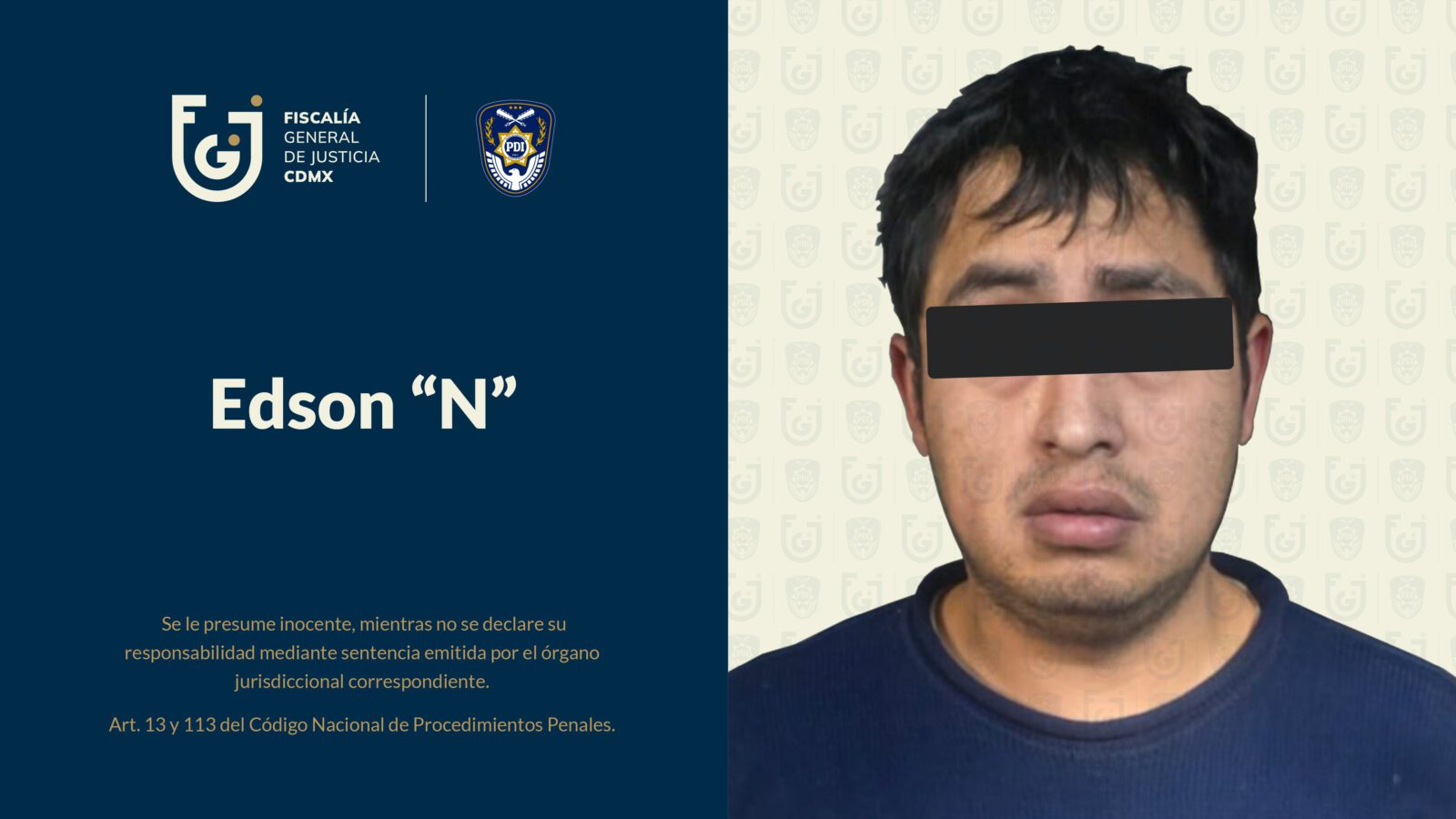 Edson N detenido por la FIscalia de la CDMX. Foto. Fiscalía CMDX