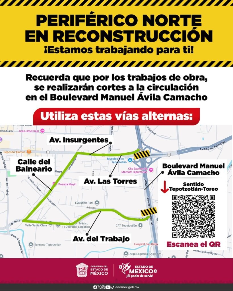 Cierre de Periférico Norte: MAPA de alternativas viales a los trabajos de reconstrucción 