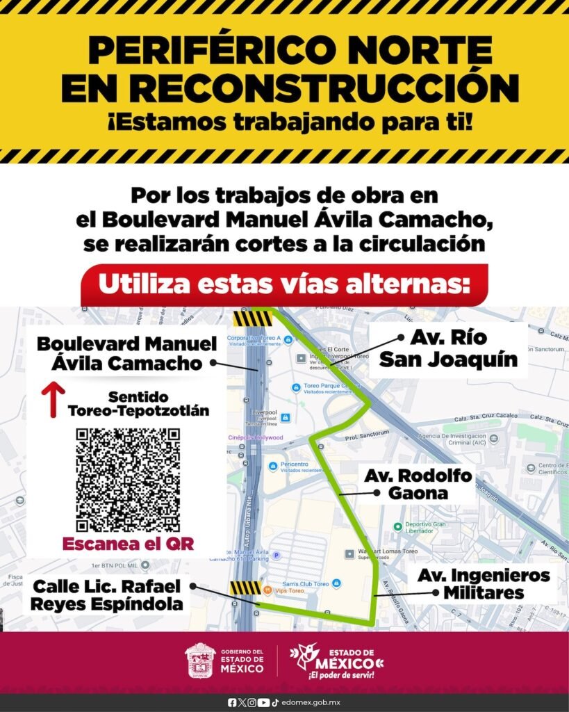 Cierre de Periférico Norte: MAPA de alternativas viales a los trabajos de reconstrucción 