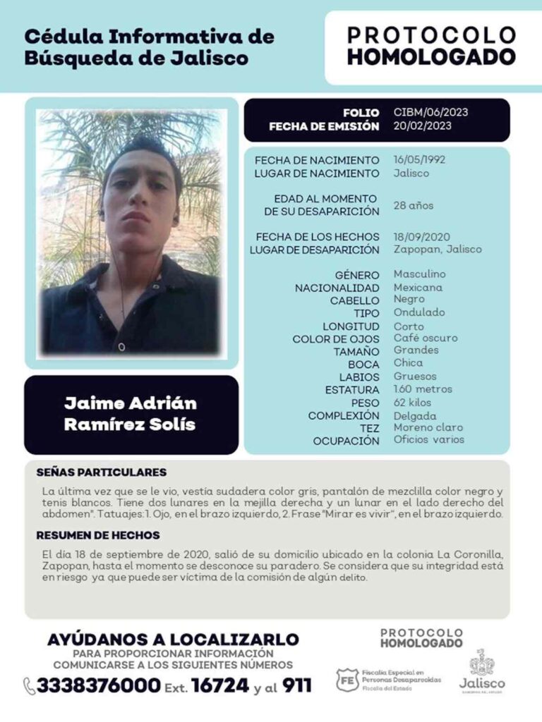ficha de búsqueda de Jaime Adrián Ramírez
