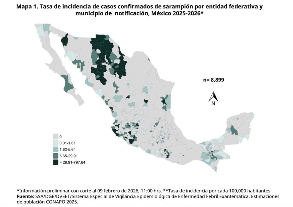 ¿Cuántos casos de sarampión hay en México?