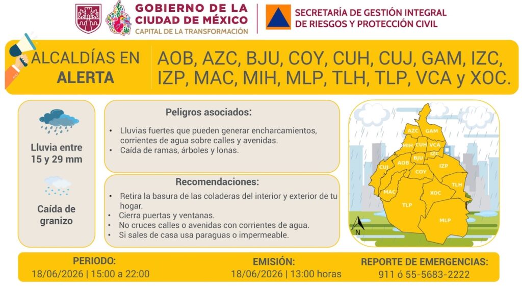 Va a llover hoy en la CDMX alerta amarilla