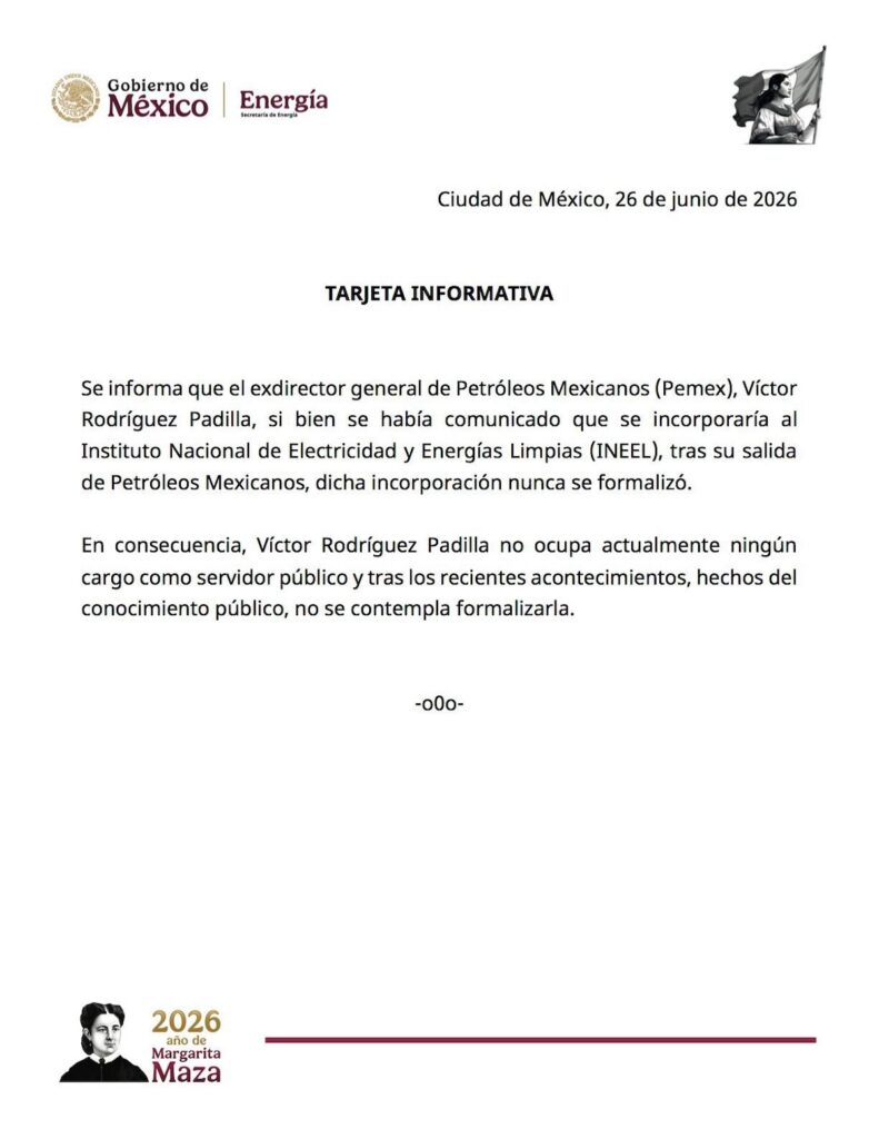 comunicado sobre el exdirector de pemex