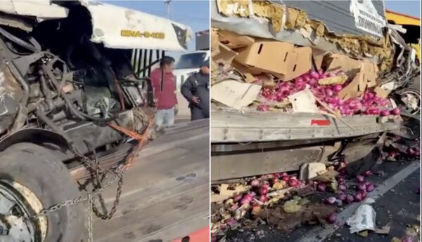 Accidente hoy en el Circuito Exterior Mexiquense: camión de cebollas vuelca en Ecatepec y provoca cierre parcial hacia Querétaro