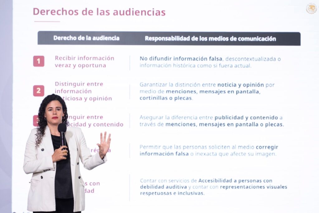 La la consejera jurídica de la Presidencia, Luisa María Alcalde Luján, explica en qué consisten los lineamientos para la protección de las audiencias.