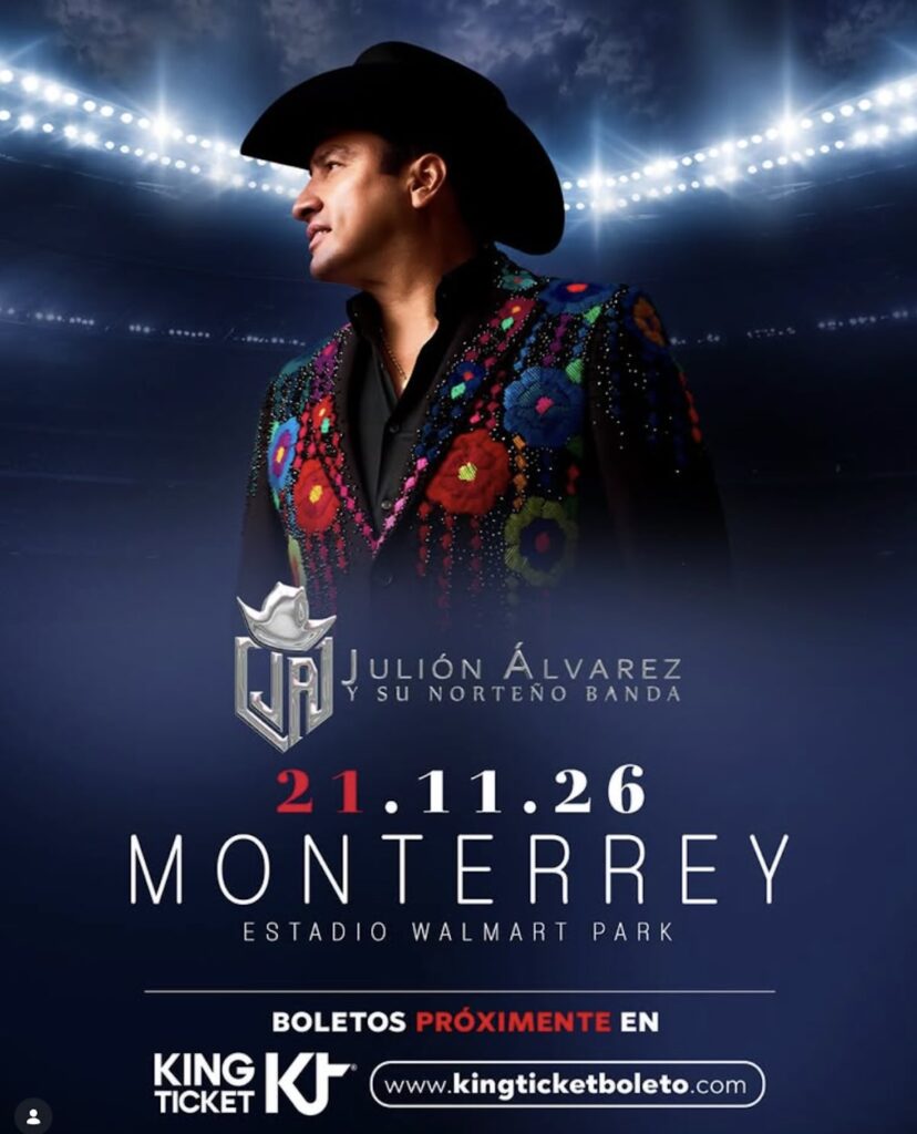 cartel de la venta de boletos para Julión Álvarez en Monterrey 2026