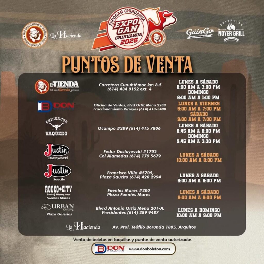 lista de puntos de venta de los boletos para el Palenque de la ExpoGan Chihuahua 2026