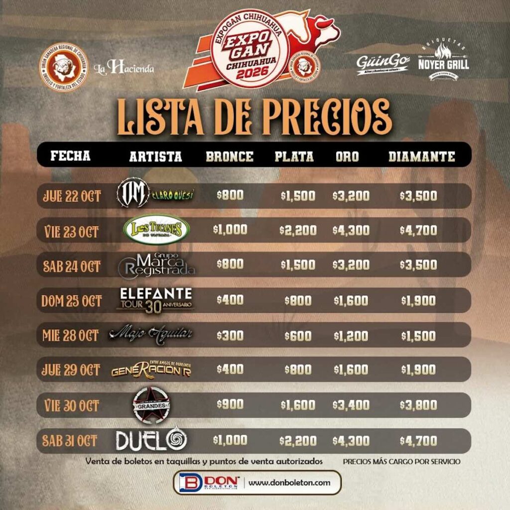 Precios de los boletos para el Palenque de la ExpoGan Chihuahua 2026