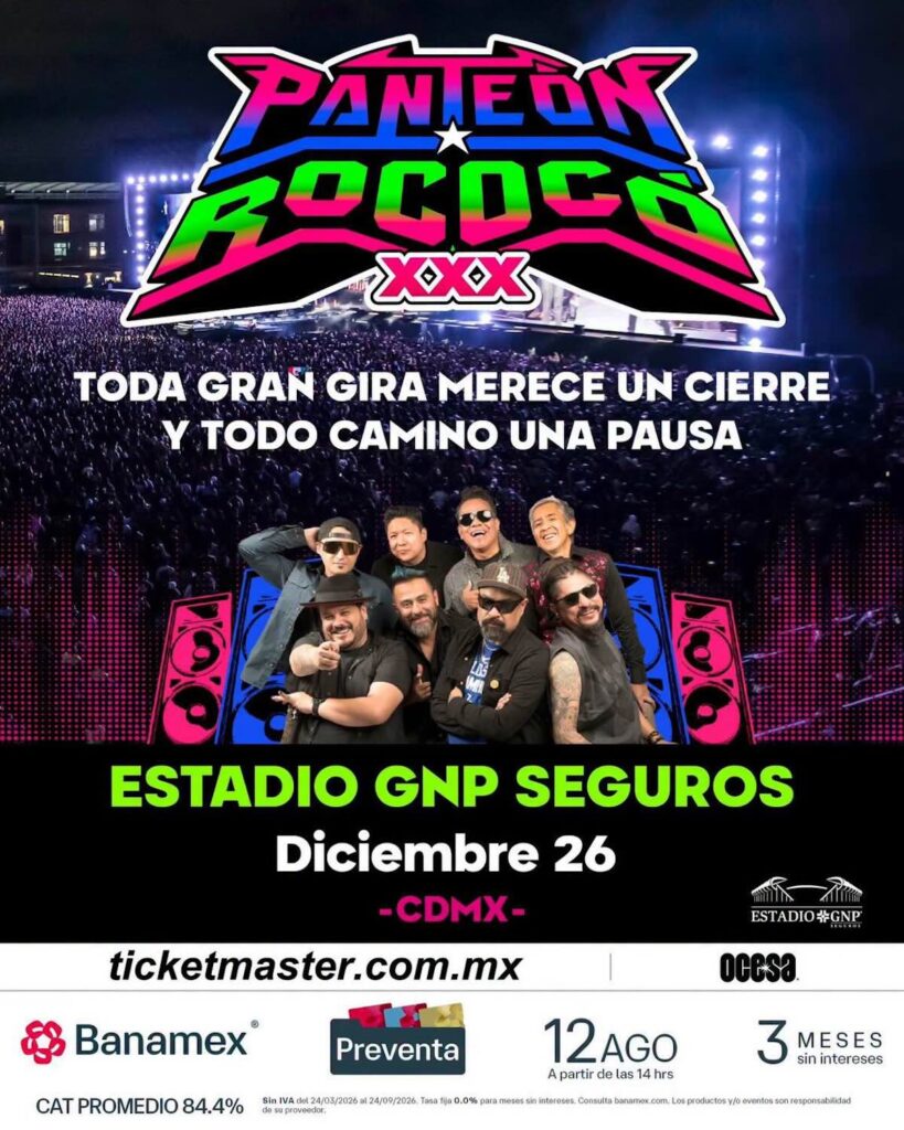 cartel de la venta de boletos para Panteón Rococó en el Estadio GNP 2026