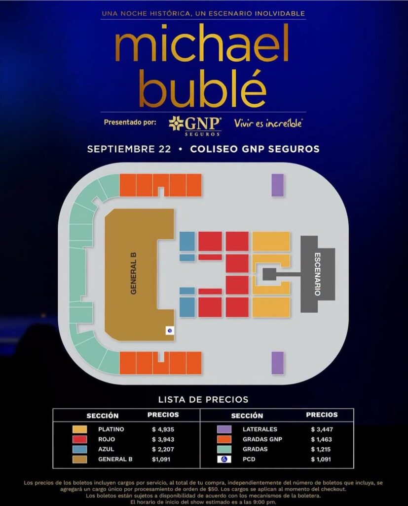 lista de Precios de los boletos para Michael Bublé en Guadalajara 2026