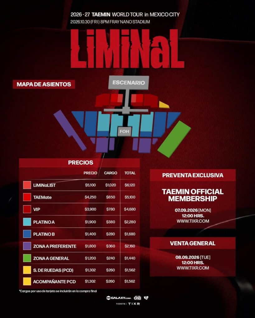 precios de los boletos para taemin en CDMX