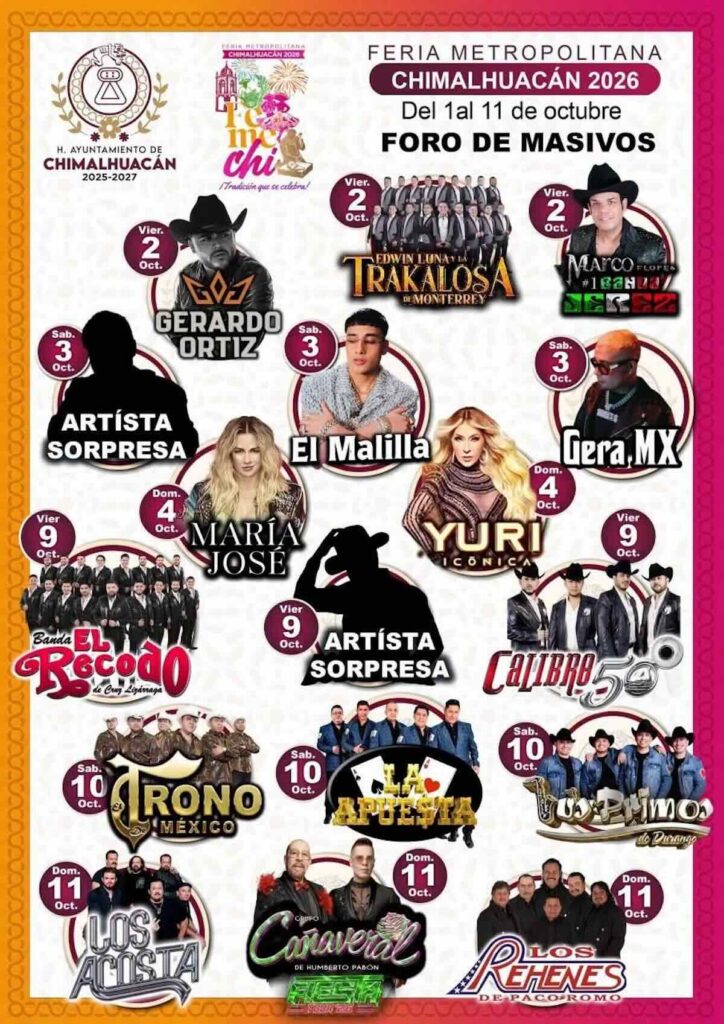 Cartelera de artistas Feria de Chimalhuacán (FEMICHI) 2026