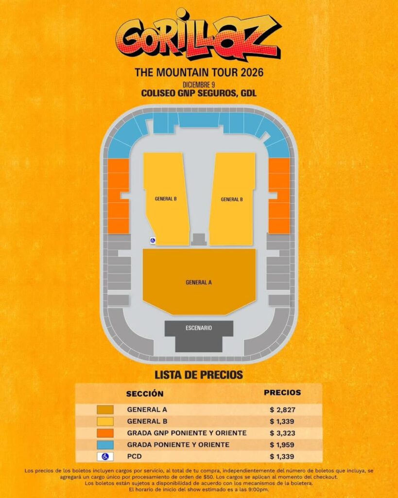 Lista de precios de los boletos para gorillaz en méxico 2026