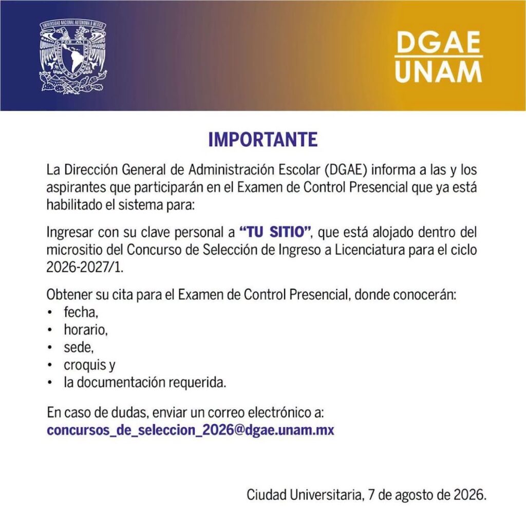 cómo consultar la fecha horario y sede de tu examen de control presencial