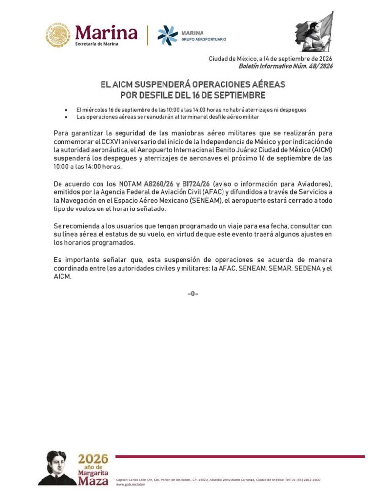 aicm servicio 16 de septiembre 2026 desfile independencia