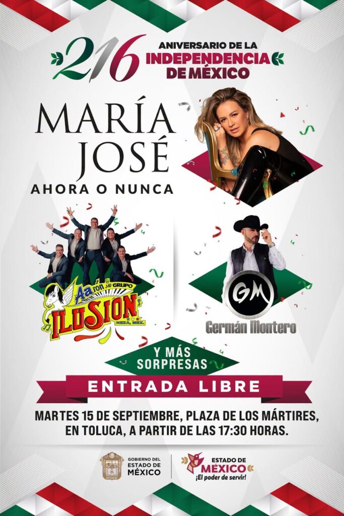 artistas maría josé grito del 15 de septiembre 2026 toluca